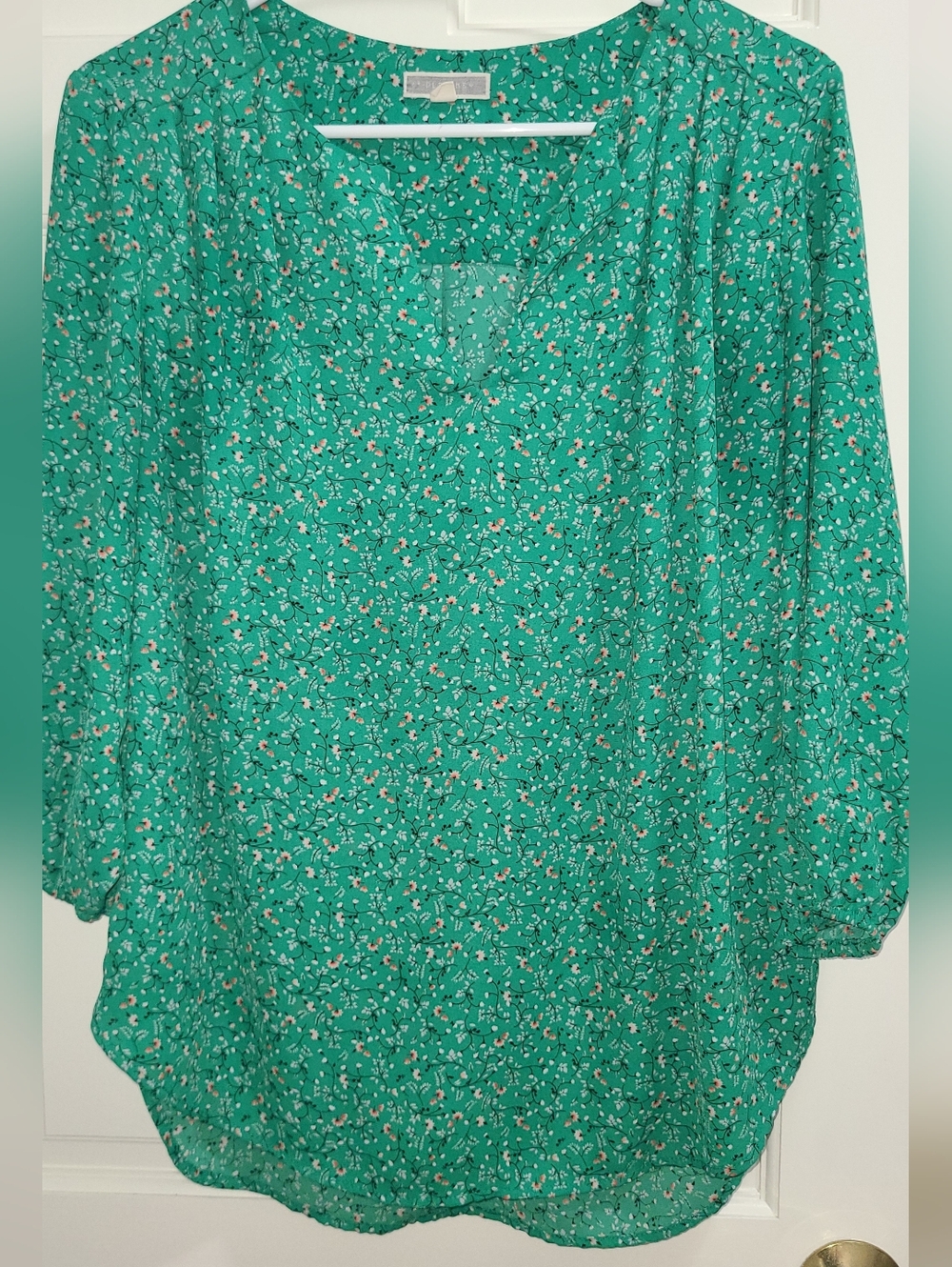 Pleione Green Floral V-Neck Tunic Top - Women's Blouse